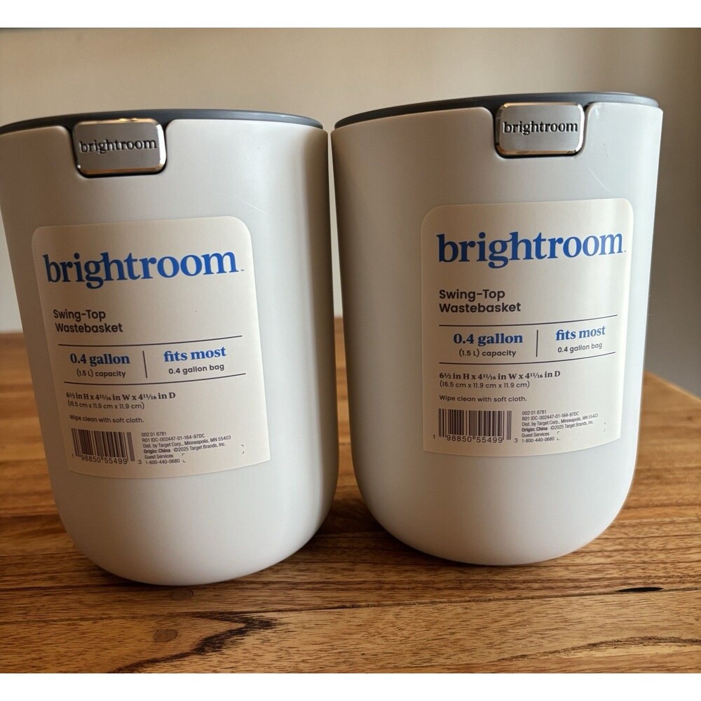Brightroom Small Plastic Desktop Wastebasket – White – 2‑Pack – 0.4 Gallon Each